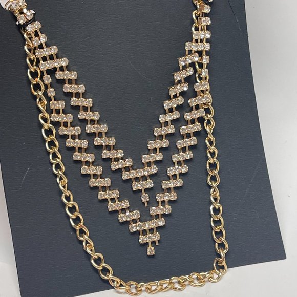 BeBe GOLD RHINESTONE CHAIN LINK 3 LAYER NECKLACE new in packet - Picture 5 of 6